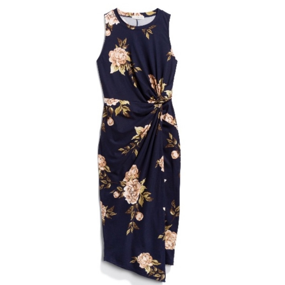 SOLD! NWT 💐Nine Britton by StitchFix💐 Abigail Navy Blue Floral Midi Dress - XS - Picture 2 of 7